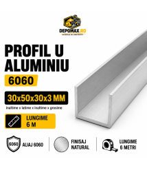 Profil U aluminiu 30 x 50 x 30 x 3 mm, 6 metri Profil U aluminiu 30 x 50 x 30 x 3 mm, 6 metri